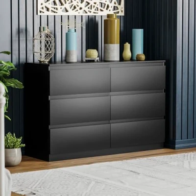 Image of Vida Designs 6 Drawer Chest for Clothes Closet Organizers and Storage Cabinet Hallway, Entryway (Black, Matte)