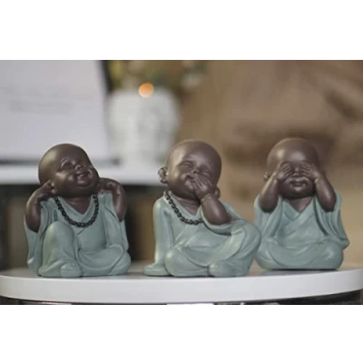 Image of HomeZone Set of 3 Buddha Ornaments Hear Speak See No Evil Figure Statue Buddhas Figurines Home Decoration Decor 3pc Ornamental Decorative Gift