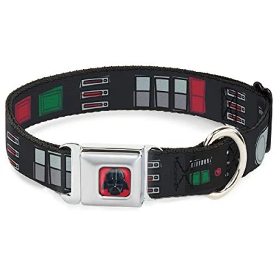 Image of Buckle Down Dog Collar Seatbelt Star Wars Darth Vader Utility Belt Bounding3 Black Grays Reds 11 to 17 Inches 1.0 Inch Wide, Multi Color (DC SB SWBBV WSW141 M)