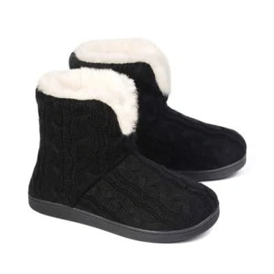 Image of Dunlop Ladies Slippers Comfortable Booties Quality Ankle Memory Foam Boots Indoor Outdoor with Non Slip Sole (Mia Black, UK Footwear Size System, Adult, Women, Numeric, Medium, 6)