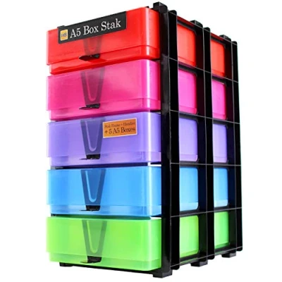 Image of WestonBoxes A5 Box Stak Craft Storage Unit Including 5 Plastic Boxes with handles (Mixed)