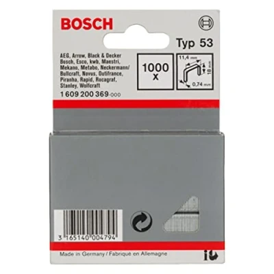 Image of Bosch Professional 1000x Fine Wire Staple Type 53 (Natural Materials, Textiles, Carton, 11.4 x 0.74 18 mm, Accessories Tacker, Gun)