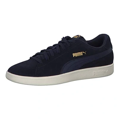 Image of PUMA Unisex Smash V2 Trainers, Peacoat Team Gold Whisper White, 5.5 UK