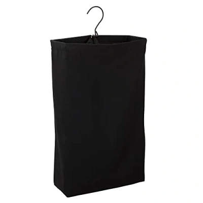 Image of Household Essentials Door Hanging Laundry Bag, Washable Canvas Bag with Loop Handle, Holds Two Loads of Laundry, Great for Dorms and Small Spaces, Black