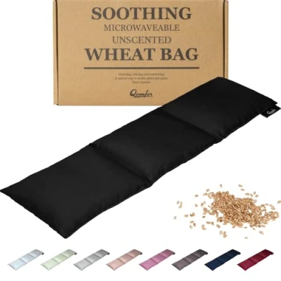 Image of Qomfor Wheat Bag Microwavable Unscented Large Soothing Heat Pack Filled Heated Neck Warmer for Pain Relief, and Shoulders &amp; Period Relief (Black)