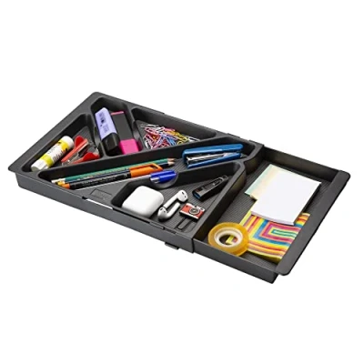 Image of Extendable Tray for Office Desk Drawer Made of Recycled Plastic 32.8 45.2 x 22.5 2.5 cm Fits any Size Black in Spain Stey