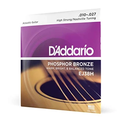Image of D&#039;Addario Guitar Strings Phosphor Bronze Acoustic EJ38H Superb, Long Lasting Tone, Comfortable Playability For 6 String Guitars 10 27 High Strung/Nashville Tuning