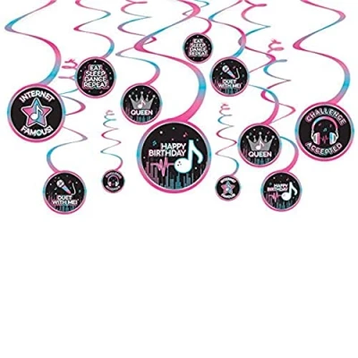 Image of Amscan 9913861 Internet Famous Kids Birthday Party Hanging Swirls Decorations 6 Pack