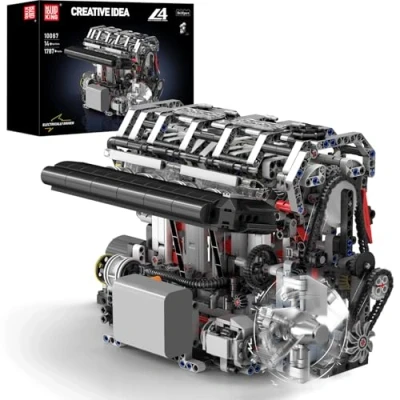 Image of Mould King Technic L4 Engine Building Blocks Sets, MOC Inline Four Scale Model Kit with Battery and Motor, Collectible Set for Adults, Construction Toys Kids Children Boys Girl(1787 PCS
