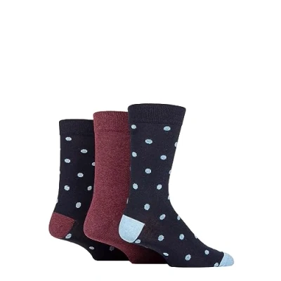 Image of Mens 3 Pair SOCKSHOP TORE 100% Recycled Cotton Polka Dot Patterned Socks Spots Navy 7 11