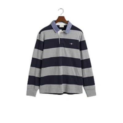 Image of GANT Stripe Heavy Rugger Long sleeved top, Men&#039;s, Size: Small, Grey melange