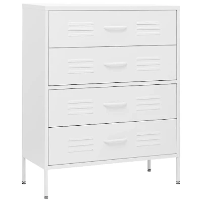 Image of vidaXL Steel Chest of Drawers in White Adjustable Height with Fully Extendable and Levellers, Industrial Style Storage Unit for Living Room, Office, Lounge, 80x35x101.5 cm&#039;