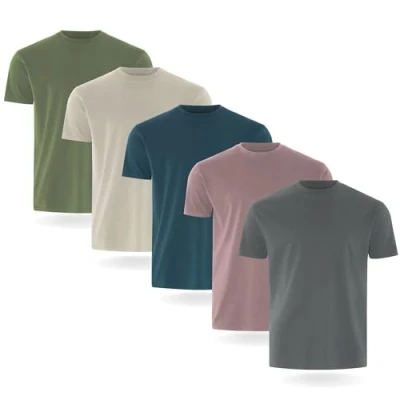 Image of FM London 3/5 Pack Mens T Shirt Premium Weight Shirts for Men with Lightly Fitted Design Super Soft Made 100% Cotton Stretch Fit Any Occasion Durable Comfort