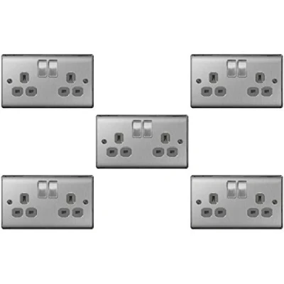 Image of BG Electrical nbs Switch Socket Outlets Brushed Steel,Grey,22g/5 5 x Twin 13 A