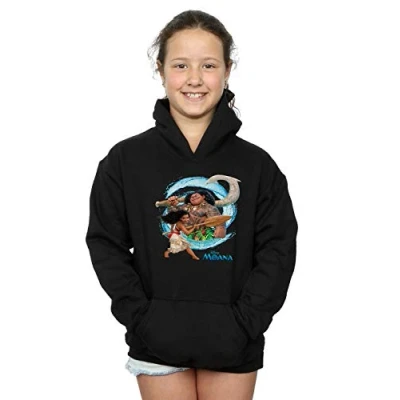 Image of Disney Girls Moana and Maui Wave Hoodie Black 5 6 Years