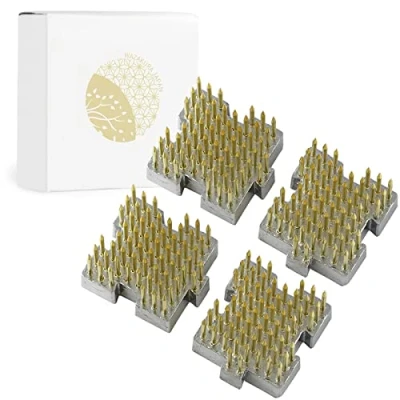 Image of Wazakura 4PCS Interlocking Mini Kenzan Ikebana Flower Frog, Made in Japan, Japanese Arranging Accessories Pin Cushion, 1.25&quot;(32mm) x1.18(30mm) Brass Puzzle
