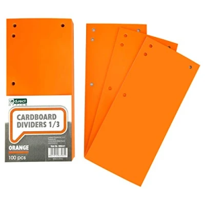 Image of D.RECT Pack of 100 Cardboard Dividers Paper Separation Strips 1/3 A4 Sheet, 11x24cm, 160g for Perfect Binders Divider Color Orange