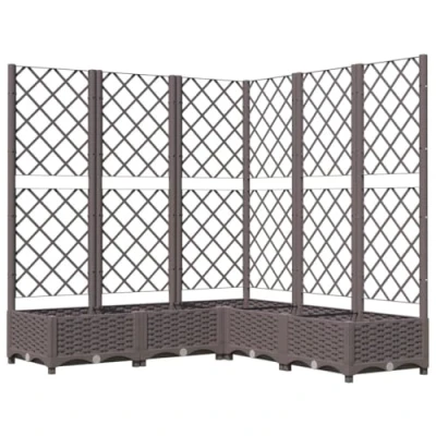 Image of vidaXL Brown Garden Planter with Integrated Trellis Weather Resistant Polypropylene Material Spacious Design for Outdoor Use (120x120x121.5 cm)