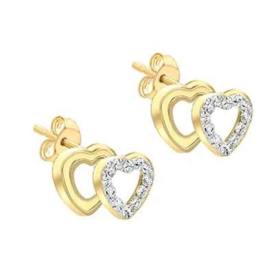 Image of Carissima Gold Children&#039;s 9 ct Yellow Cubic Zirconia Pave Set Double Heart 10.5 x 7.7 mm Stud Earrings