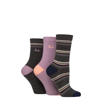 Image of Women&#039;s 3 Pair Pringle Patterned Cotton Socks Charcoal Thin Stripe 4 8