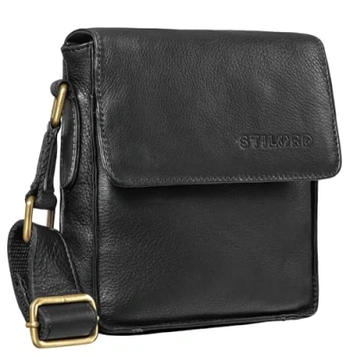 Image of STILORD &#039;Nate&#039; Messenger Bag Leather Small for Men Vintage Cross Body Suitable 7 Inch Tablets Satchel Genuine Leather, Colour:Black