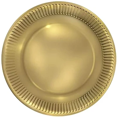 Image of Maki Paper Gloss Gold Party Plates Round 18cm Strong 100% Biodegradable Plastic Free Disposable Tableware Dinnerware Supplies for Garden Picnics FSC Certified (Pack of 8)