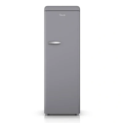 Image of SWAN SR11050GRNE Retro Tall Larder Fridge with 337L Capacity, 5 Glass Shelves, 1 Chrome Wine Rack, 6 Door Salad Crisper, Energy Class E, Grey