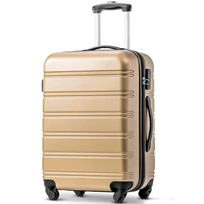 Image of ModernLuxe Suitcase, Large Hard Shell ABS Carry on Travel Trolley 4 Wheel Spinner, Expandable Lightweight Lockable Luggage, 28inch, Golden