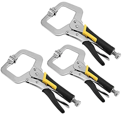 Image of KOHAND 3 Pack C Clamp Locking Pliers 11 Inch/28cm, Adjustable Welding Vice Grips Clamps with Swivel Pads and Plastic Handle, Nickel Plated for Woodworking, Aligning,