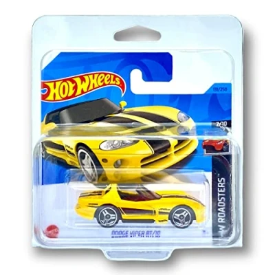 Image of Hot Wheels Dodge Viper RT/10 (Yellow) 7/10 HW Roadsters 2023 131/250 (Short Card) *** COMES IN A KLAS CAR KEEPER PROTECTIVE COLLECTORS CASE HKH43