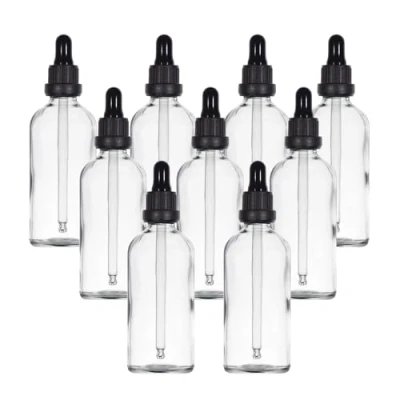 Image of YIZHAO Clear Glass Dropper Bottles 100ml, with Pipette Dropper, for Essential oil, Aromatherapy, Laboratory, Massage, Makeup, Mixing, Travel 9Pcs