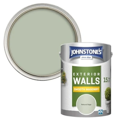 Image of Johnstone’s Exterior Smooth Masonry Paint Natural Sage Up to 15 Years Protection Weather &amp; Dirt Resistant 60m² Coverage Per Tin Dry in 1 2 Hours 5 L