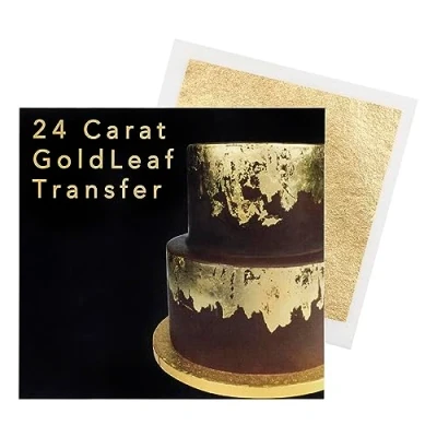 Image of Sugarflair Edible 24 Carat Gold Leaf Transfer Sheet for Cakes, Desserts, Chocolate &amp; Decorations Single 80mm x