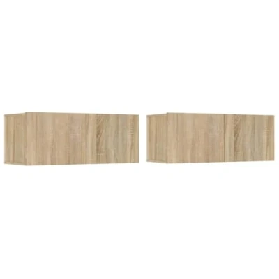 Image of vidaXL Modern TV Cabinets Set of 2 with Drop Down Doors, Wall mounted Engineered Wood Media Storage Units in Sonoma Oak Colour, 80x30x30 cm