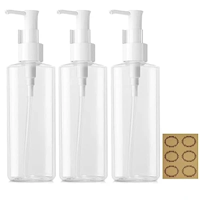 Image of Apstaqeoo 3Pcs 200ML Empty Lotion Dispenser Refillable Clear Plastic Oval Travel Bottles Makeup Cosmetic Flat Container with Pump Head for Gel Cream Shampoo Massage Cleansing Oil