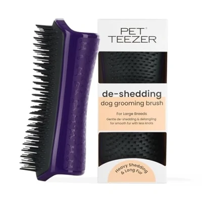 Image of Tangle Teezer Pet De Shedding and Dog Grooming Brush Dry or Bath Purple &amp; Grey