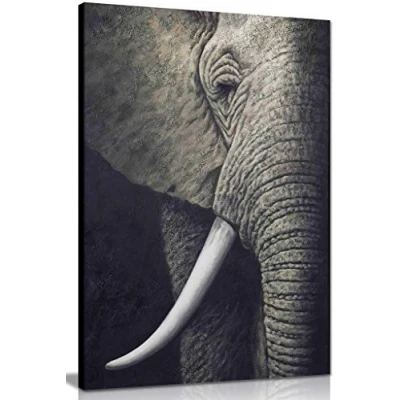 Image of Black &amp; White African Elephant Canvas Wall Art Picture Print (18x12in)