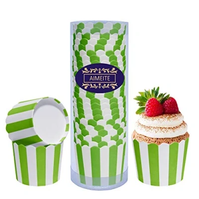 Image of AIMEITE Set of 24 Paper Cake Cases Mini Baking Cups Liners Cupcake Muffin Stripes Wrappers (Green)