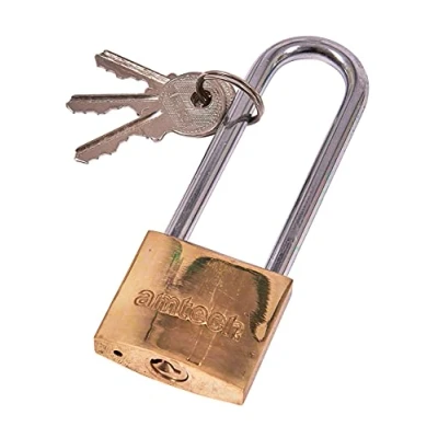 Image of Amtech T1500C 38mm Solid Brass Long Shackle Padlock, Small Padlock with Keys for Lockers, Toolboxes, Cupboards or Sports Bags