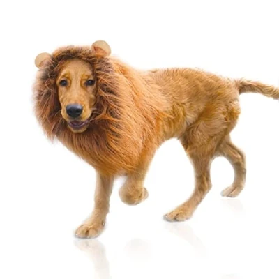 Image of Lion Mane Wig for Dog Costume with Ears Pet Adjustable Cosplay Holiday Photo Shoots Party Fancy Hat Activity Light Brown