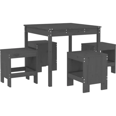 Image of vidaXL 5 Piece Garden Dining Set Grey Solid Wood Pine