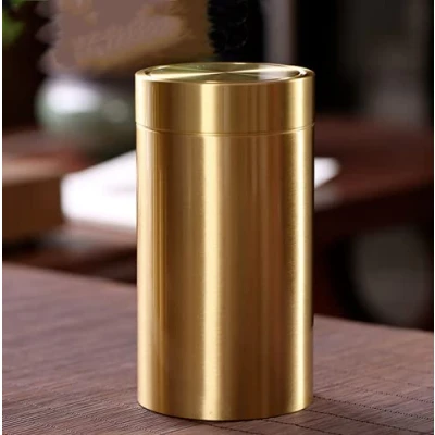 Image of ausuky Metal Tin Tea Sugar Coffee Sealed Storage Box Jar Canister Portable Brass Caddy (Large)