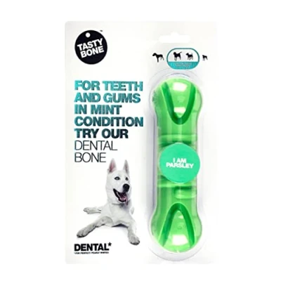 Image of TastyBone TastyBrush Dental Nylon Dog Chew Toy (Parsley) Strong Healthy Teeth &amp; Gums, Indestructible for Aggressive Chewers, Everlasting Flavour, Made in the UK