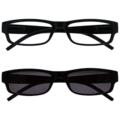 Image of OPULIZE Black Lightweight Readers With UV400 Reading Sunglasses Value Twin Pack Mens Womens RS32 1 +1.50
