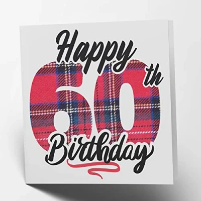 Image of Maturi Happy 60th Birthday Tartan Greetings Card Blank Inside, 15.5 x cm Square