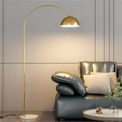 Image of ITETONE Arc Floor Lamps for Living Room Dimmable Arched Lamp with Remote Control &amp; Marble Base, Modern Arch Standing Lamp, Industrial Tall Bedroom Office Reading,Gold