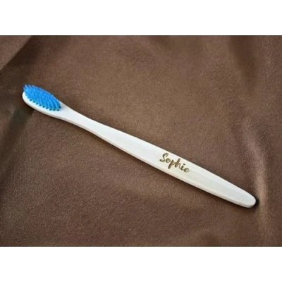 Image of Personalised Bamboo Natural 100% Eco Friendly Blue Engraved Toothbrush