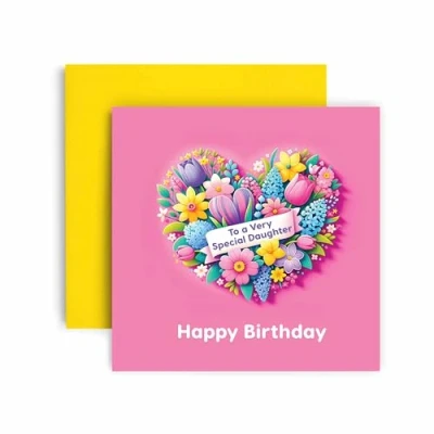 Image of Huxters Birthday Card for Daughter Floral Heart To a Very Special Gift Pink Yellow 14.8cm (Daughter)