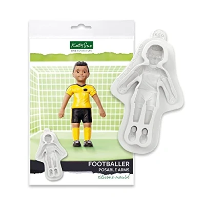 Image of Katy Sue Footballer with Posable Arms Silicone Mould for Cake Decorating &amp; Craft Makes a Standing Footballer/Soccer Player of 120mm Tall.