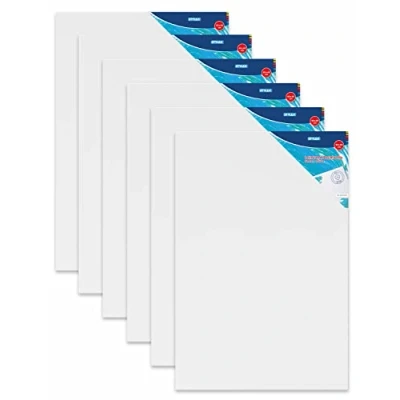 Image of Stylex 28662 P6 Stretcher Frame 40 x 60 cm, with 100% Cotton Fabric Canvas, Primed, Stapled Back for Oil, Acrylic and Tempera Paints, Gouache Painting, Pack of 6